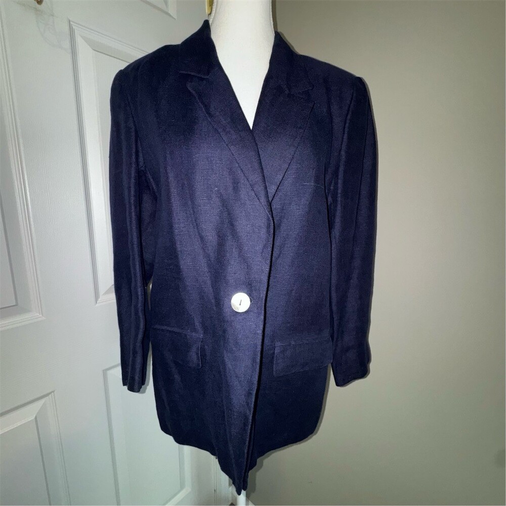 Jennifer Moore Petites Blazer Womens 10P Navy Blue Lined Business Career Jacket